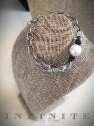 Single Pearl Pewter Bracelet